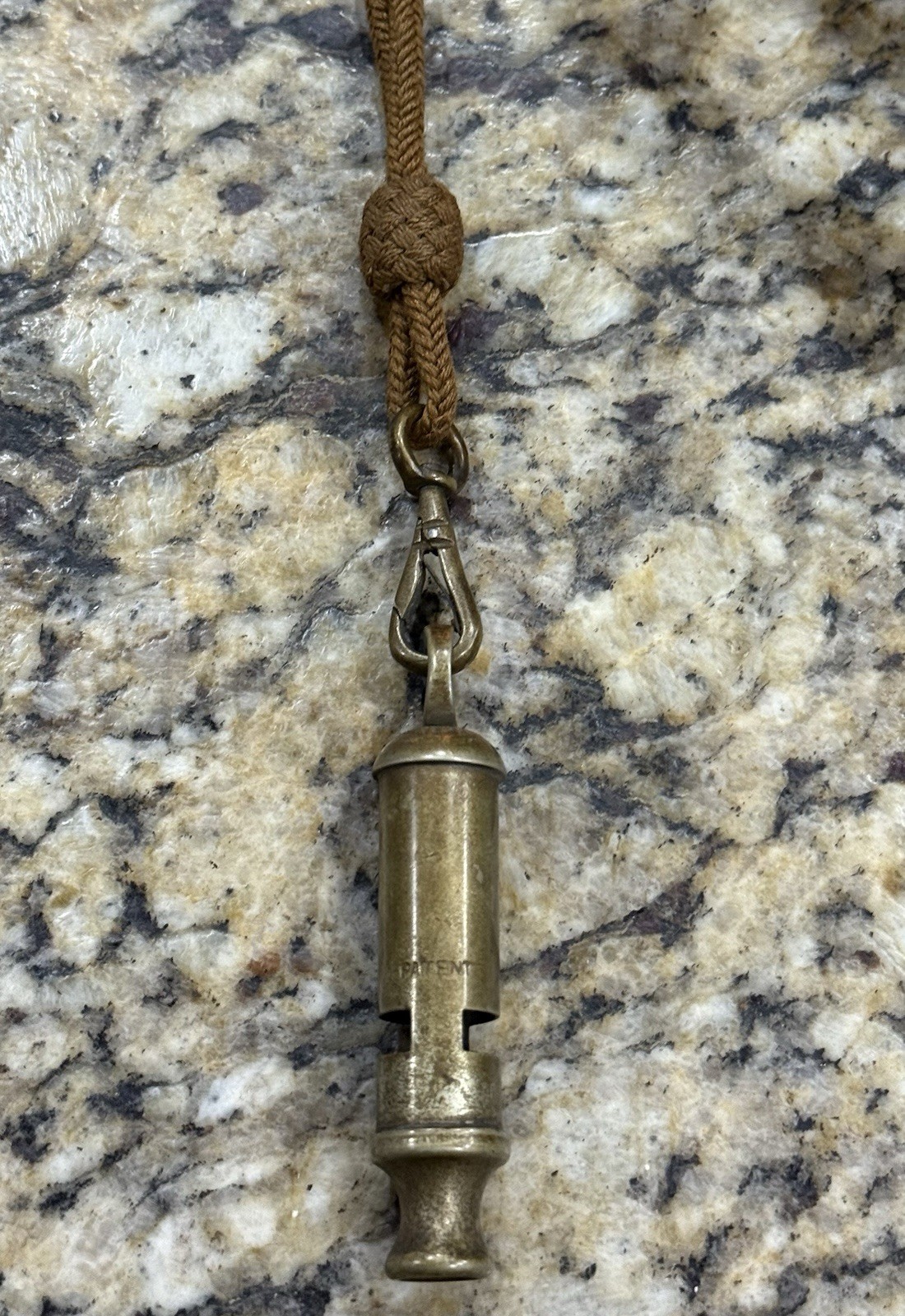 Antique Military Trench Whistle Patent 572708 Brass w/ Lanyard WWI Era