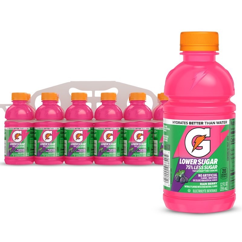 Gatorade Lower Sugar Rain Berry Sports Drink Mini Multipack Bottles 12 fl oz, 12