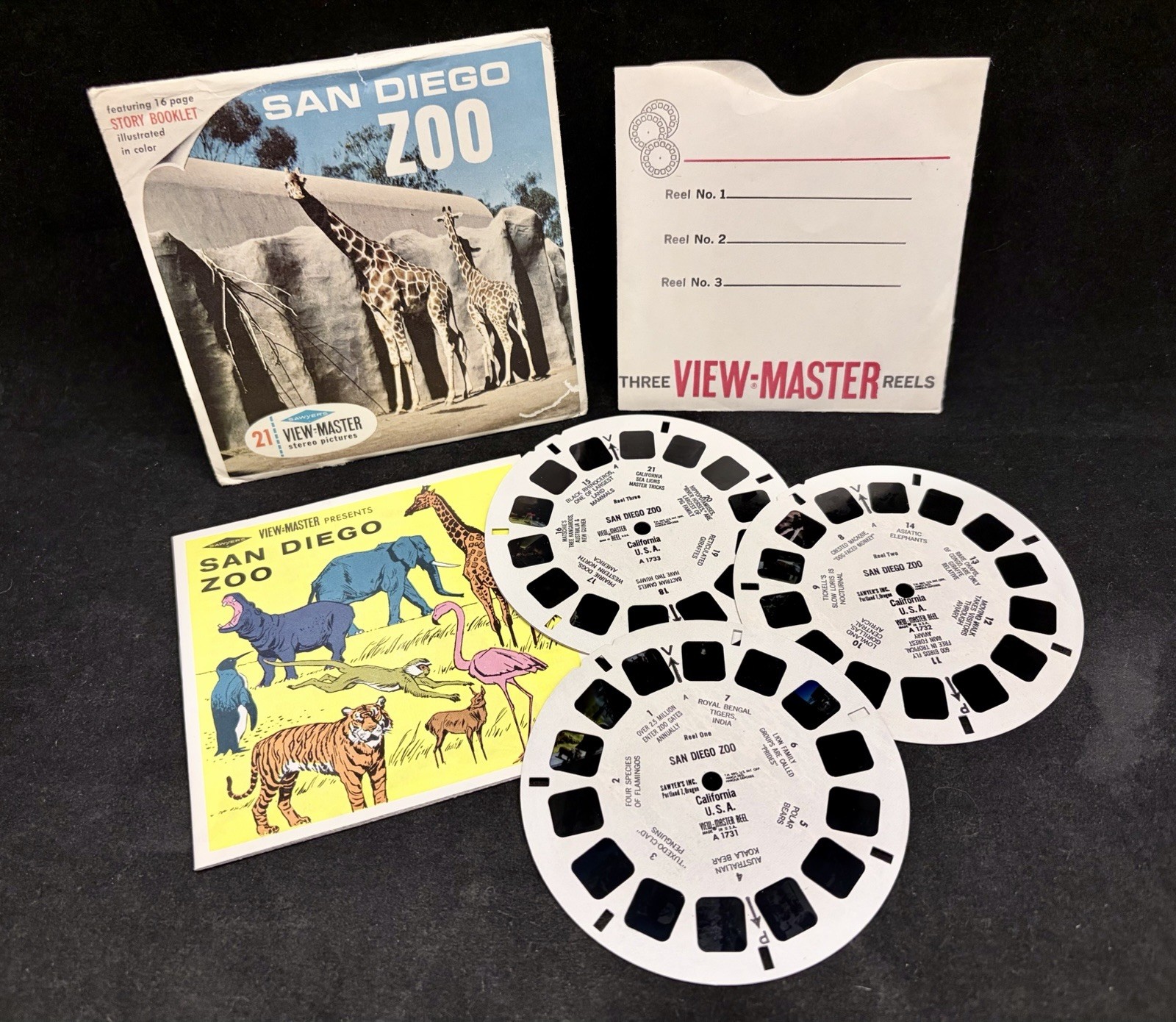 Vintage Sawyer\'s View-Master 3-reel set, San Diego Zoo #A 173