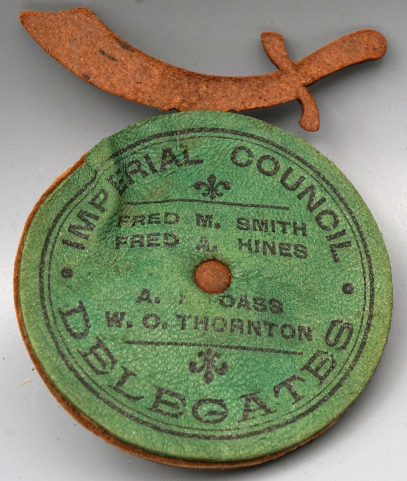 Antique 1901 Masons Masonic Shriners Imperial Council Delegate Leather Badge