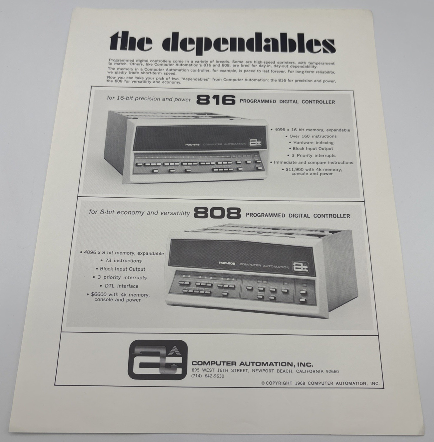 The Dependables Computer Automation INC Digital Controller Brochure Ad 1968