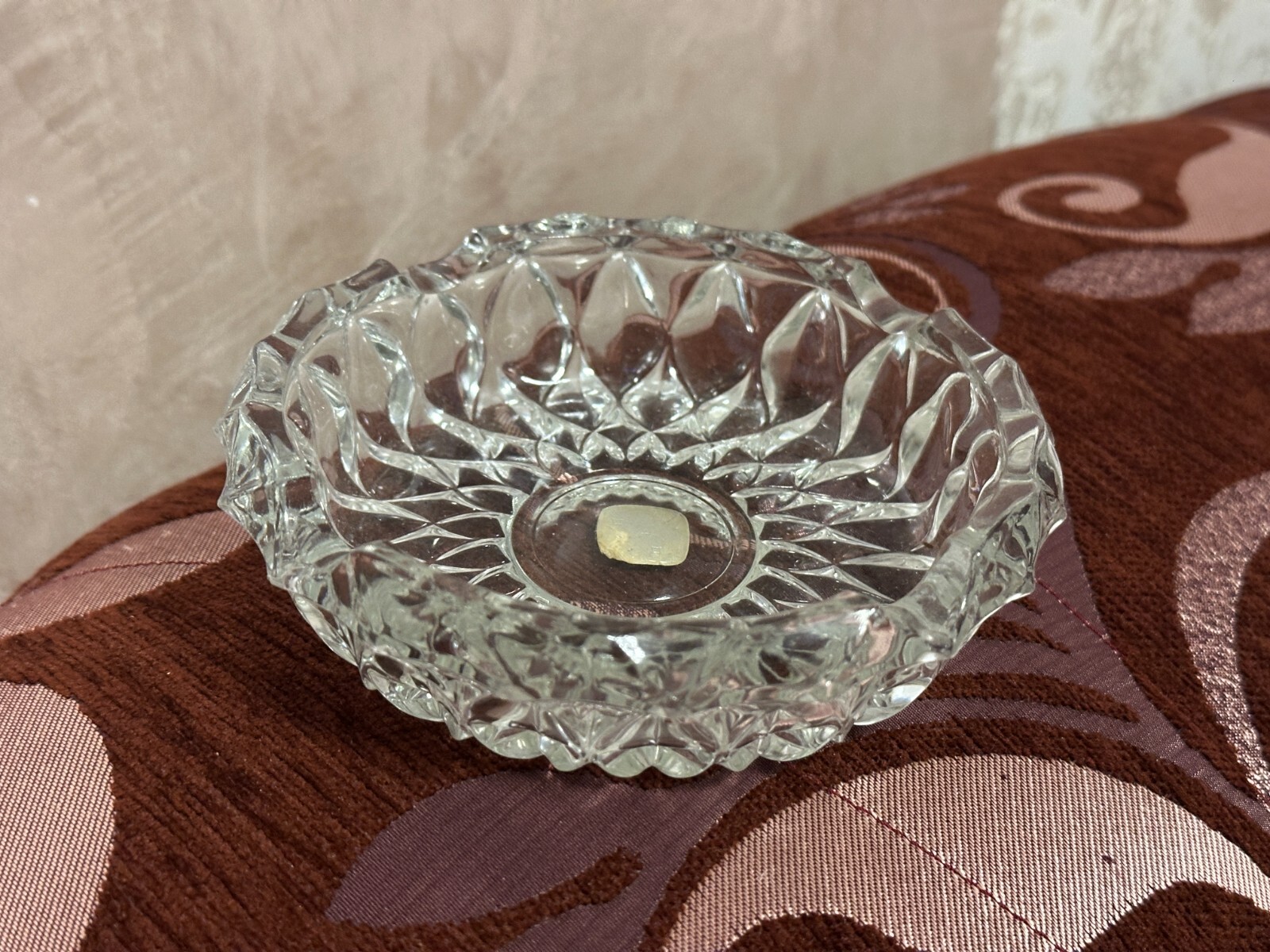 Vintage Bohemian Crystal Ashtray Heavy Cut Glass Czech Republic