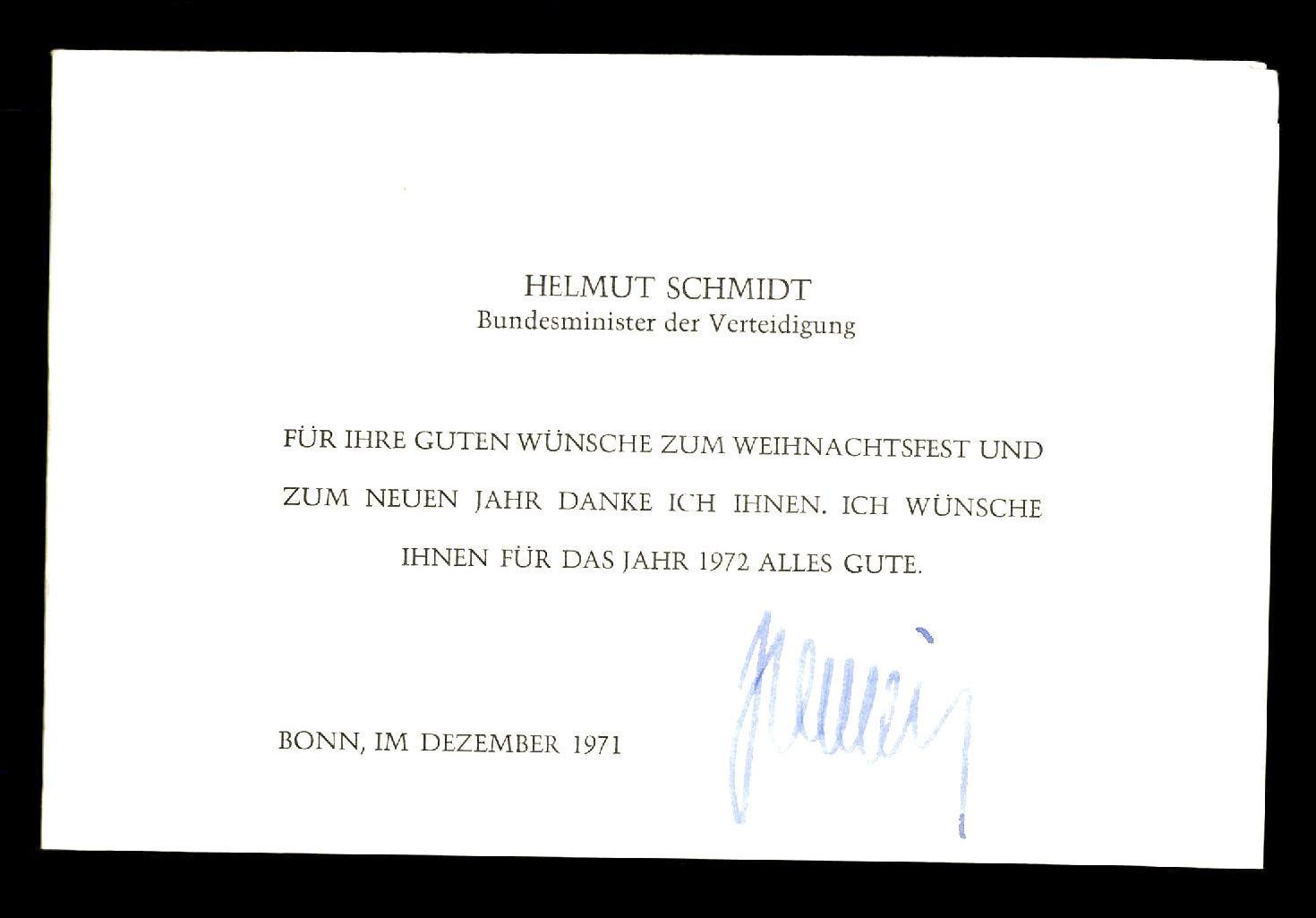 Helmut Schmidt 1918-2015 Chancellor 1974-1982 Original Signed # G 54015