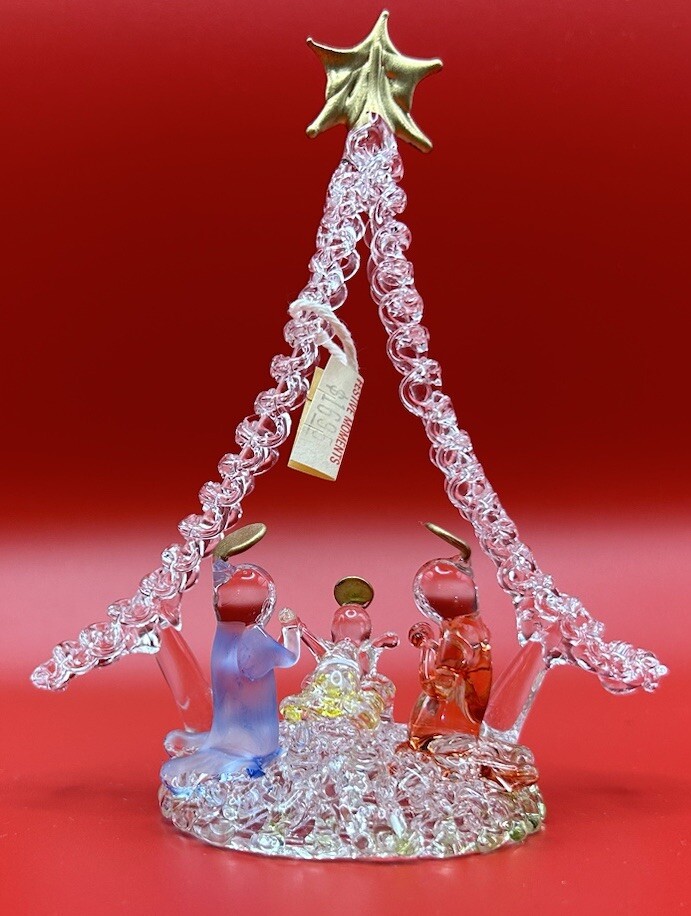 Silvestri Handblown & Spun Glass Nativity Crèche with Tag New Old Stock VTG 4x5”