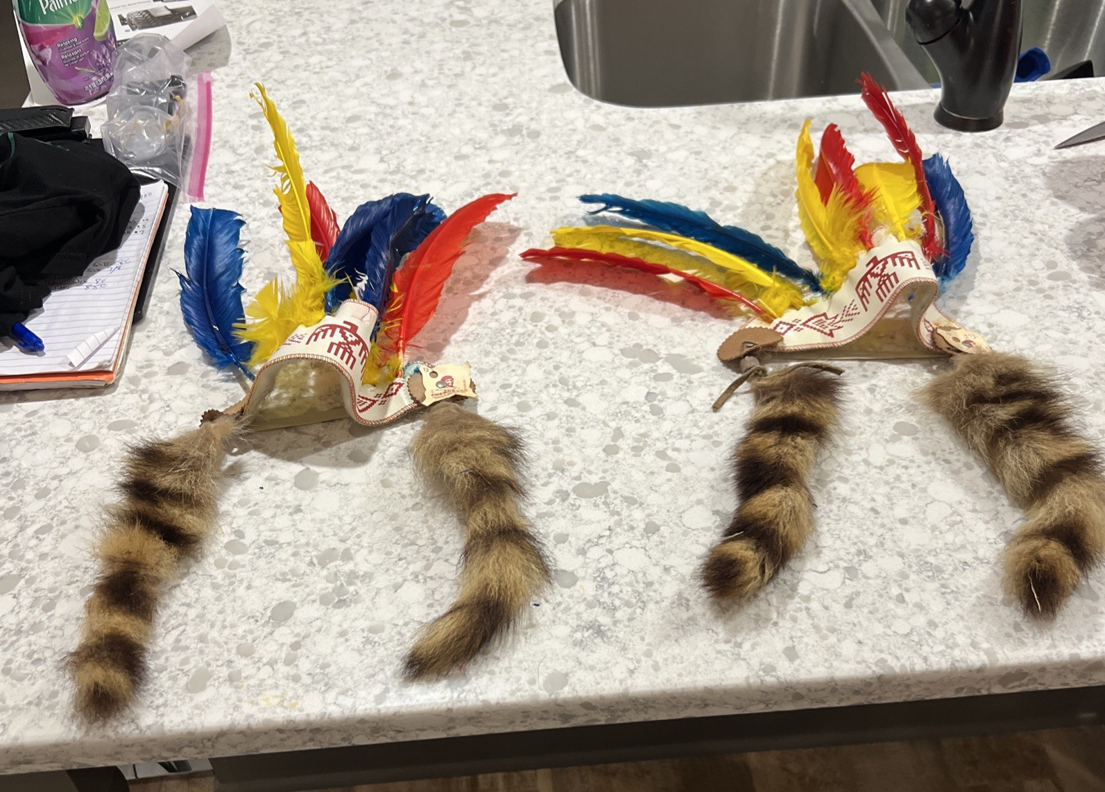 (2) Vintage 1950\'s Childs Cherokee Indian Feathered Head Dress-w-Raccoon Tails