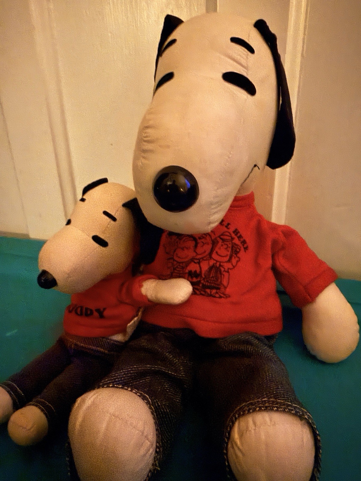 Vintage Snoopy w/ Mini Snoopy, 1950, Red Shirt and Jeans