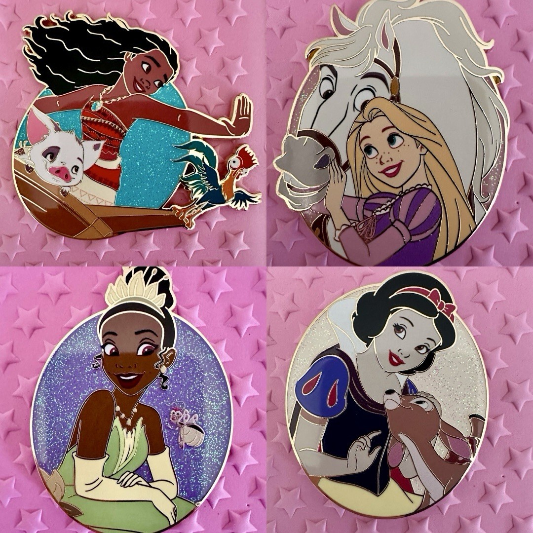 Disney PALM Princesses & Sidekicks 4 Mystery Pins -Rapunzel Tiana Moana LE 1000