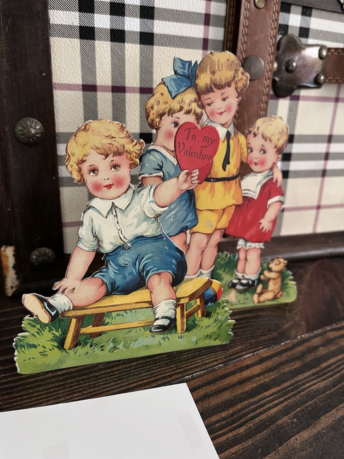 Vintage Valentine’s Day Mechanical 2 Level Card German Fold Out Children