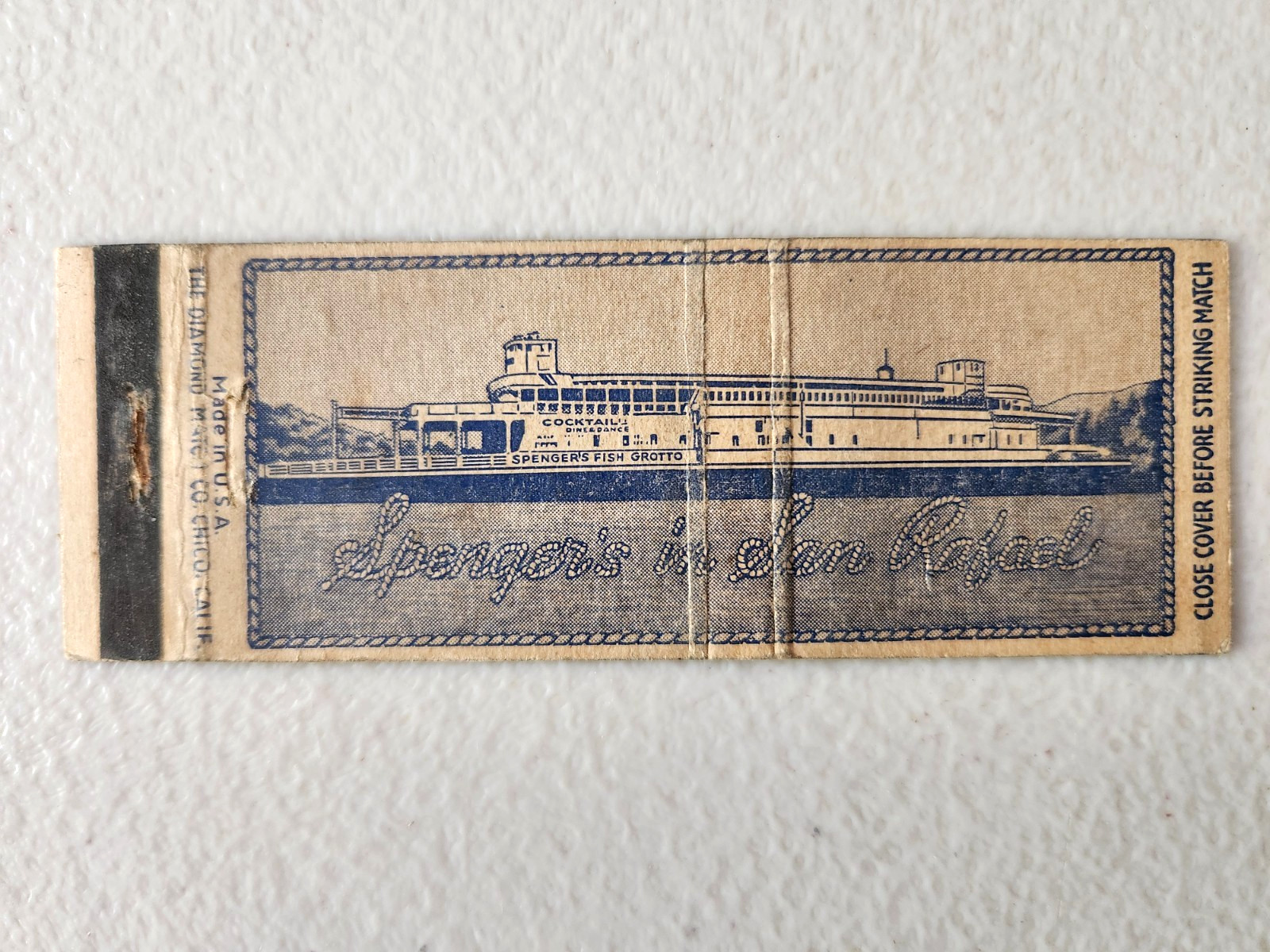 Spenger's Fish Grotto San Rafael California Full Length Matchbook Cover.