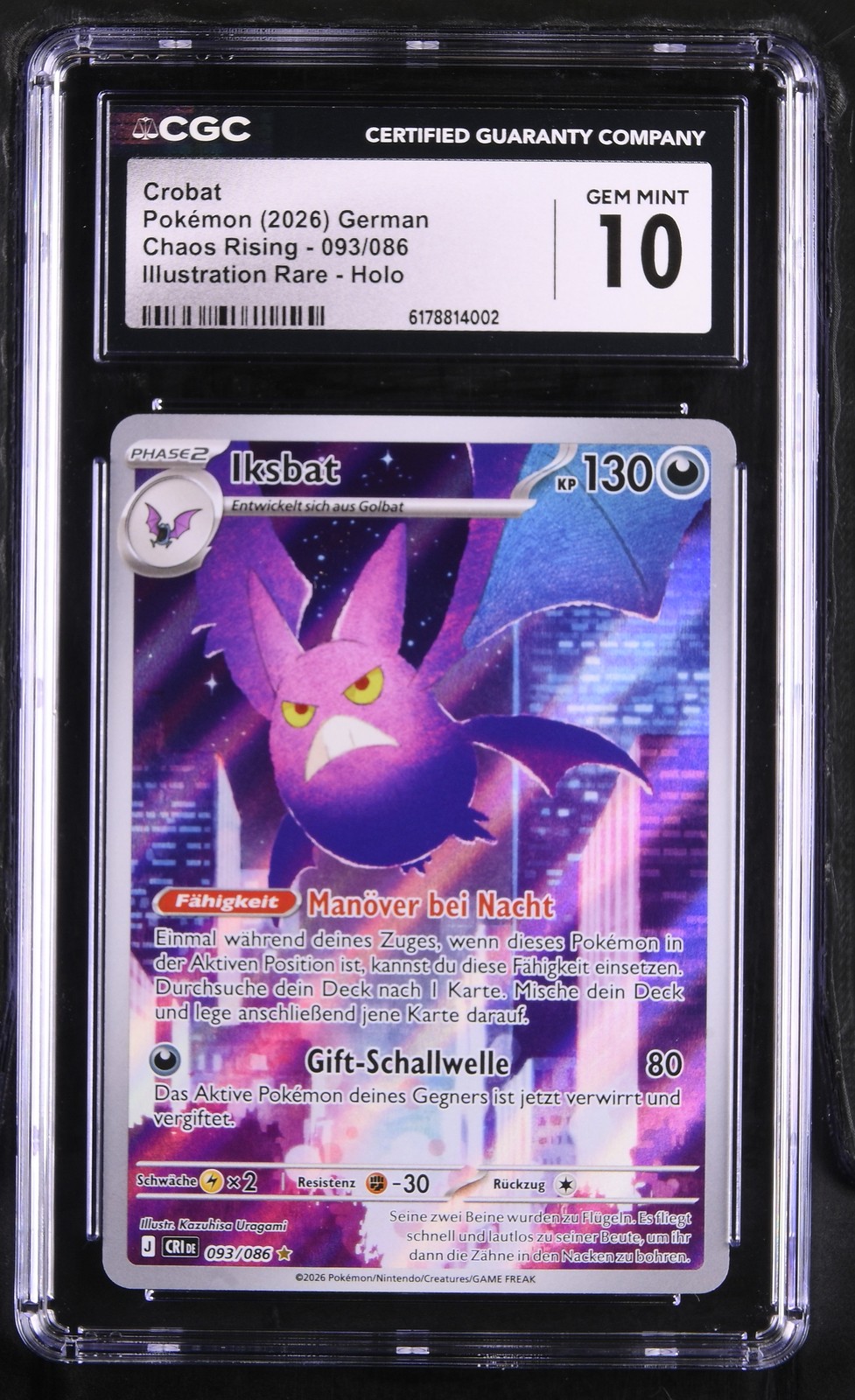 Pokemon Crobat CGC Gem Mint 10 Chaos Rising DE