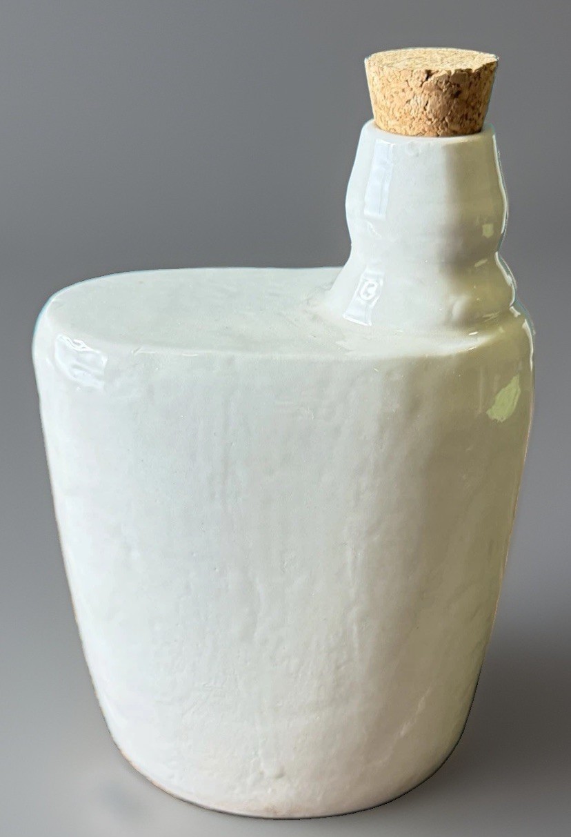 Antique 19thC Stoneware Spade Field Flask Canteen Tapered Utilitarian Bottle 8x5
