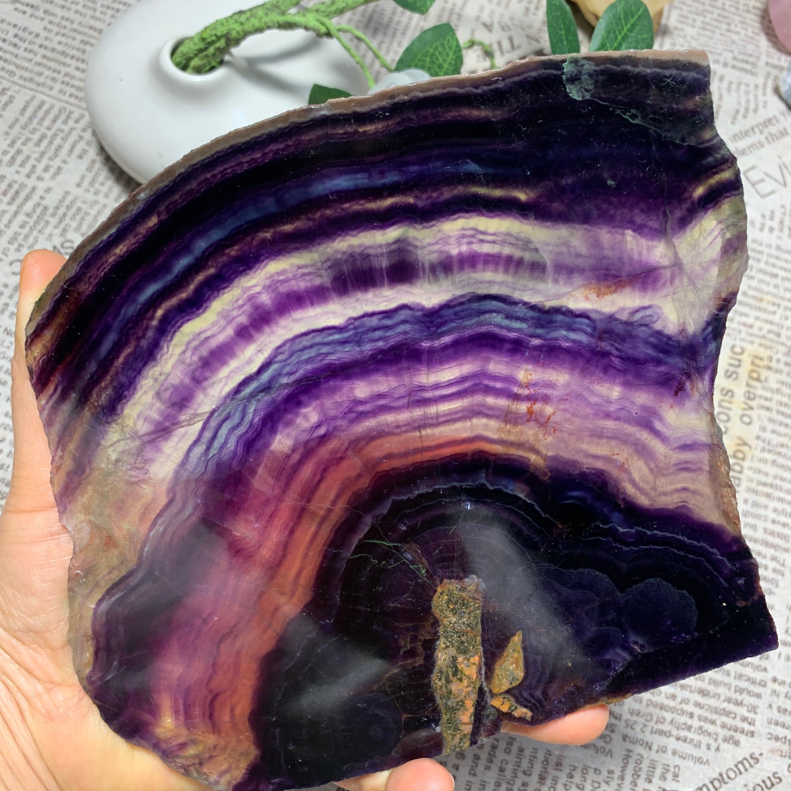941G   Natural fluorite slice quartz crystal flake mineral specimen