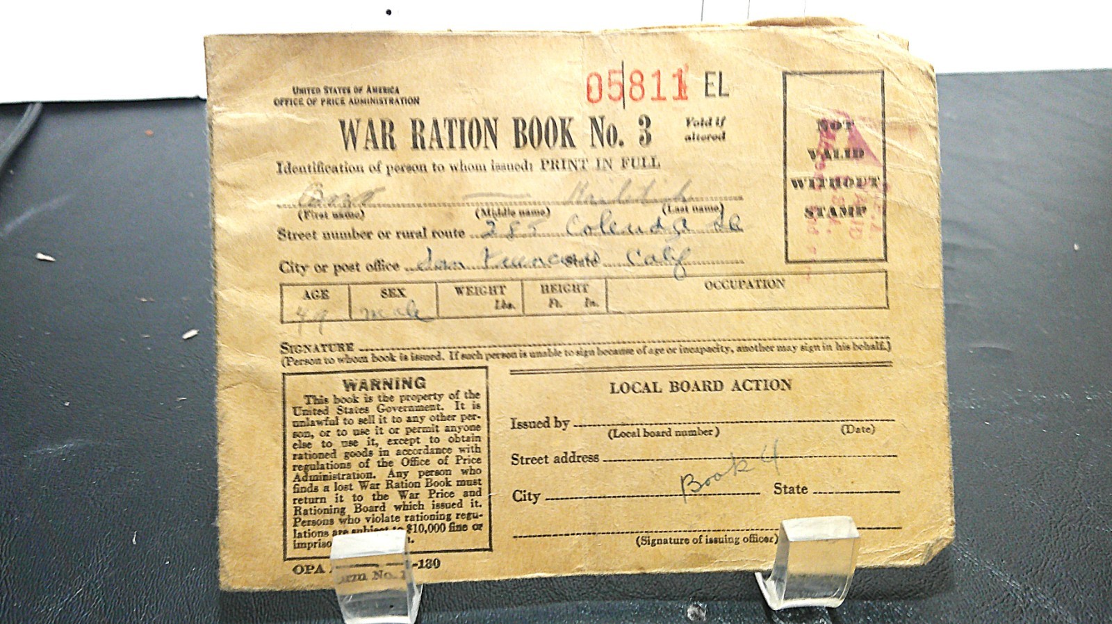 1943 WWII War Ration Book No 3 OPA Stamps San Francisco California Vintage