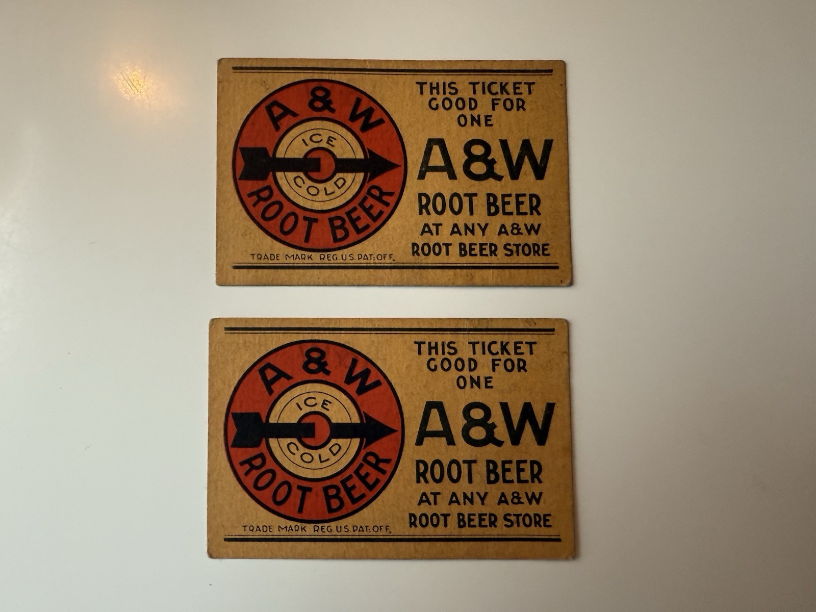 Vintage 1940s A&W Root Beer Coupon Lot Of 2 Ingredients On Back