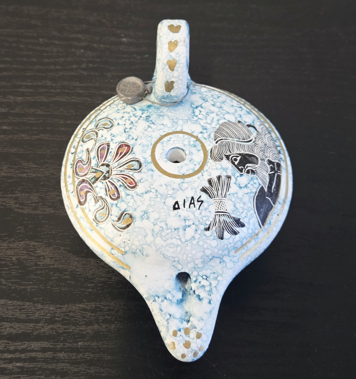Vintage Greek Pottery Oil Lamp Museum Replica – Zeus-Inspired Design
