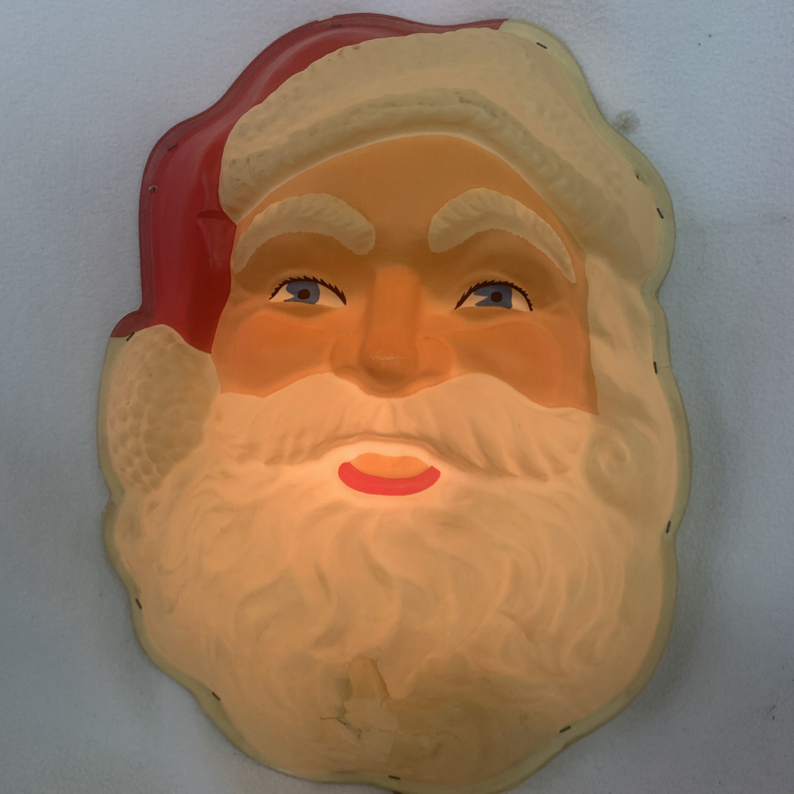 Vintage 1960’s Lighted Santa Claus Face Vacuform Plastic Christmas Decoration