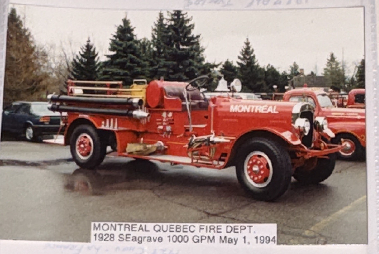 Montreal Quebec Fire Dept 1928 Seagrave 1000 GPM Photo -  4”X6”05/01/1994
