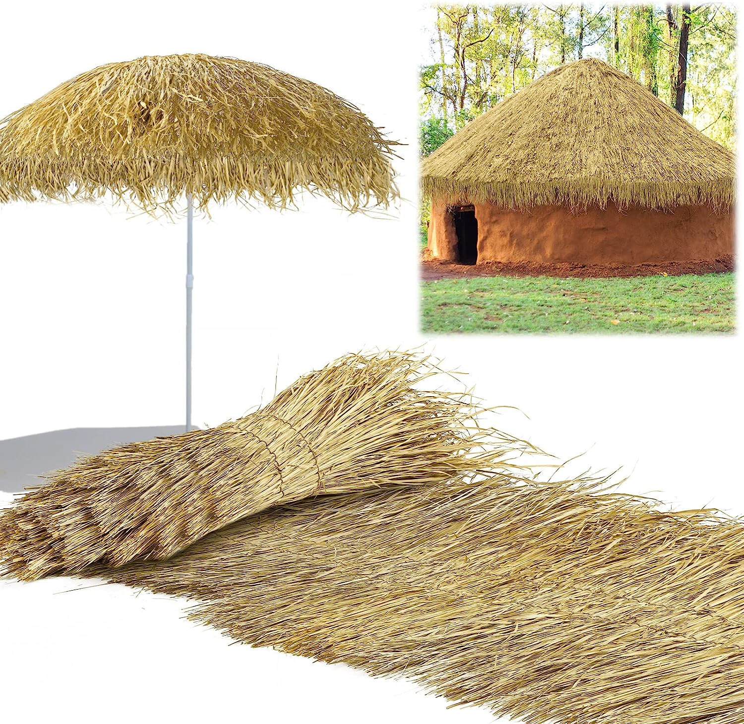 2 Pcs 40 in X 20 Ft Mexican Straw Roof Thatch Artificial Palm Thatch Rolls Duck 