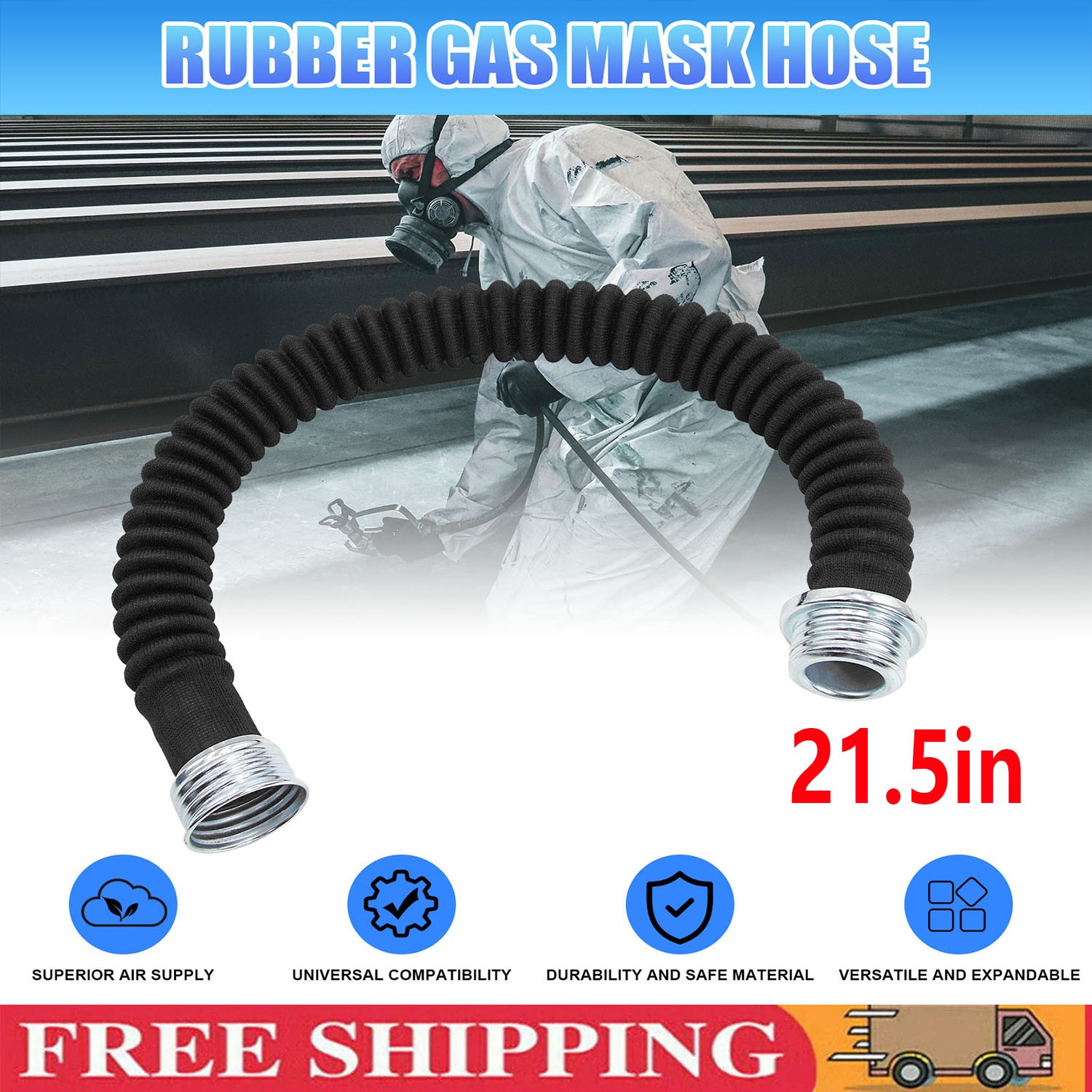 Rubber Gas Mask 21in Hose for Connection with The 40mm Filter Boxes & Respirator