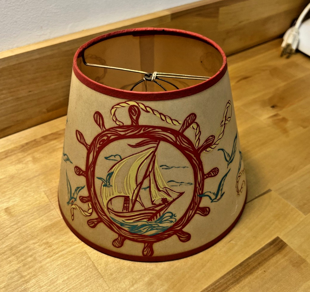 Vintage 1950's Children's Nautical Painted Paper Lampshade