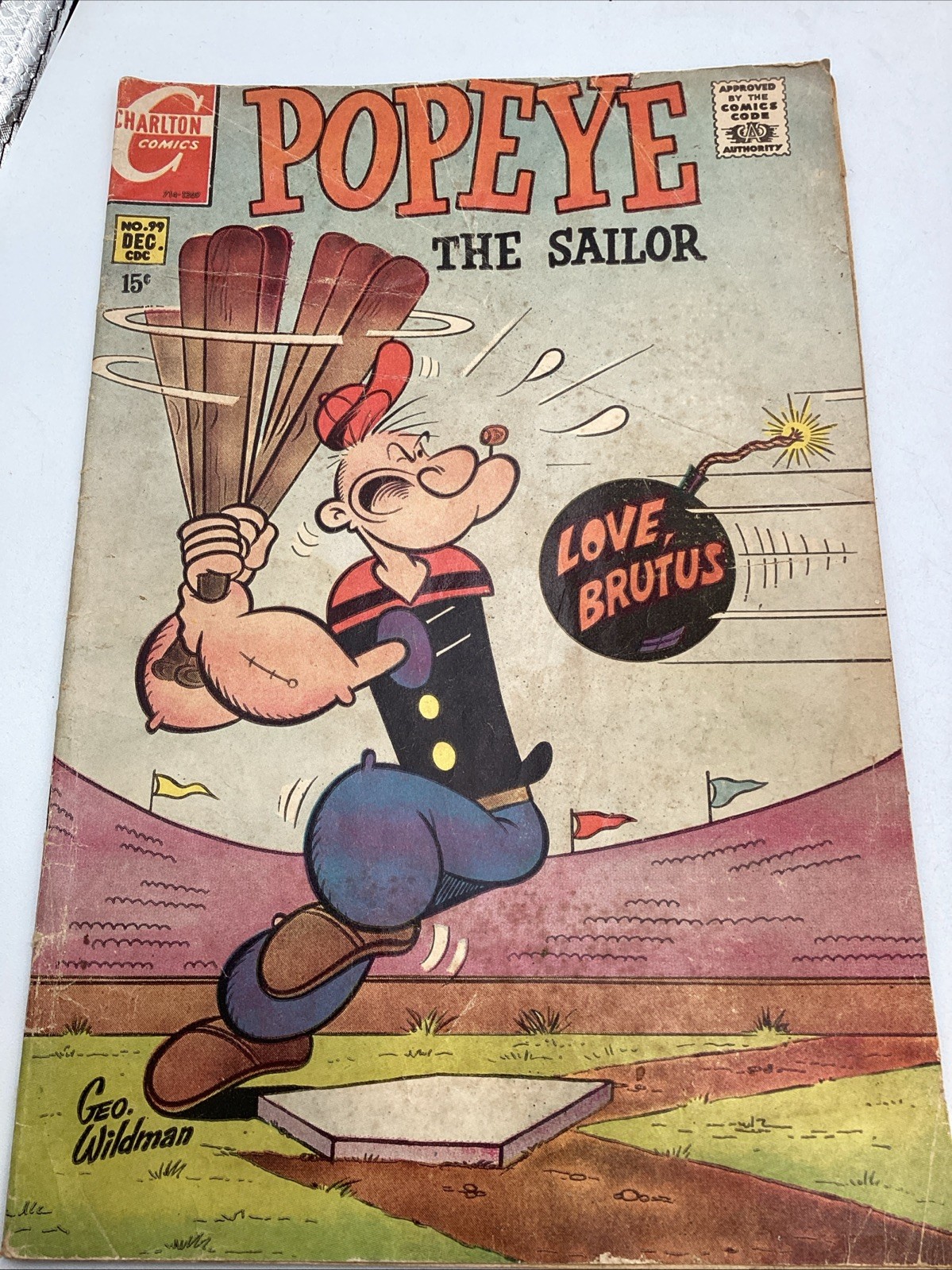 Charlton Popeye The Sailor #99, December 1969, George Wildman Baseball Cover