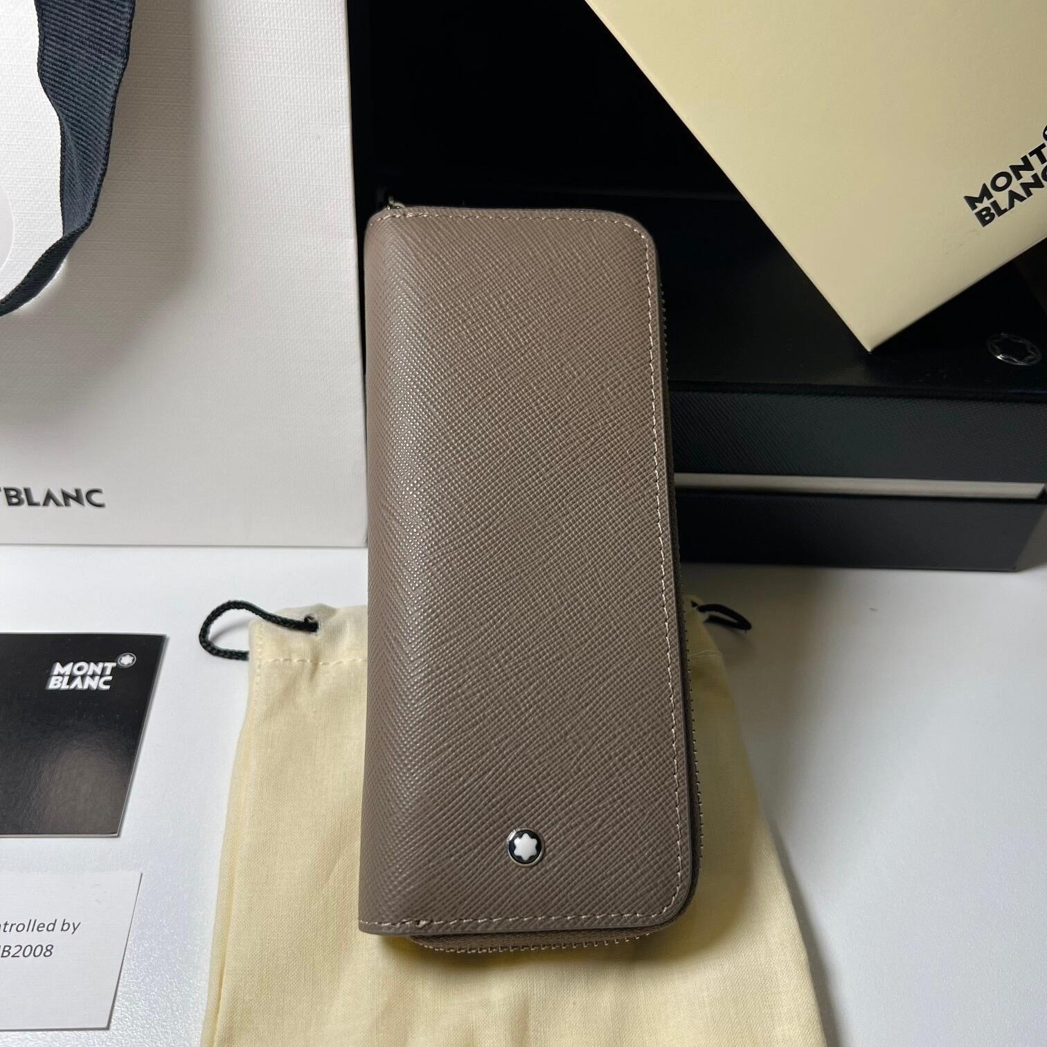 Montblanc Classic Beige Leather 2-Pen Leather Pen Zip Case