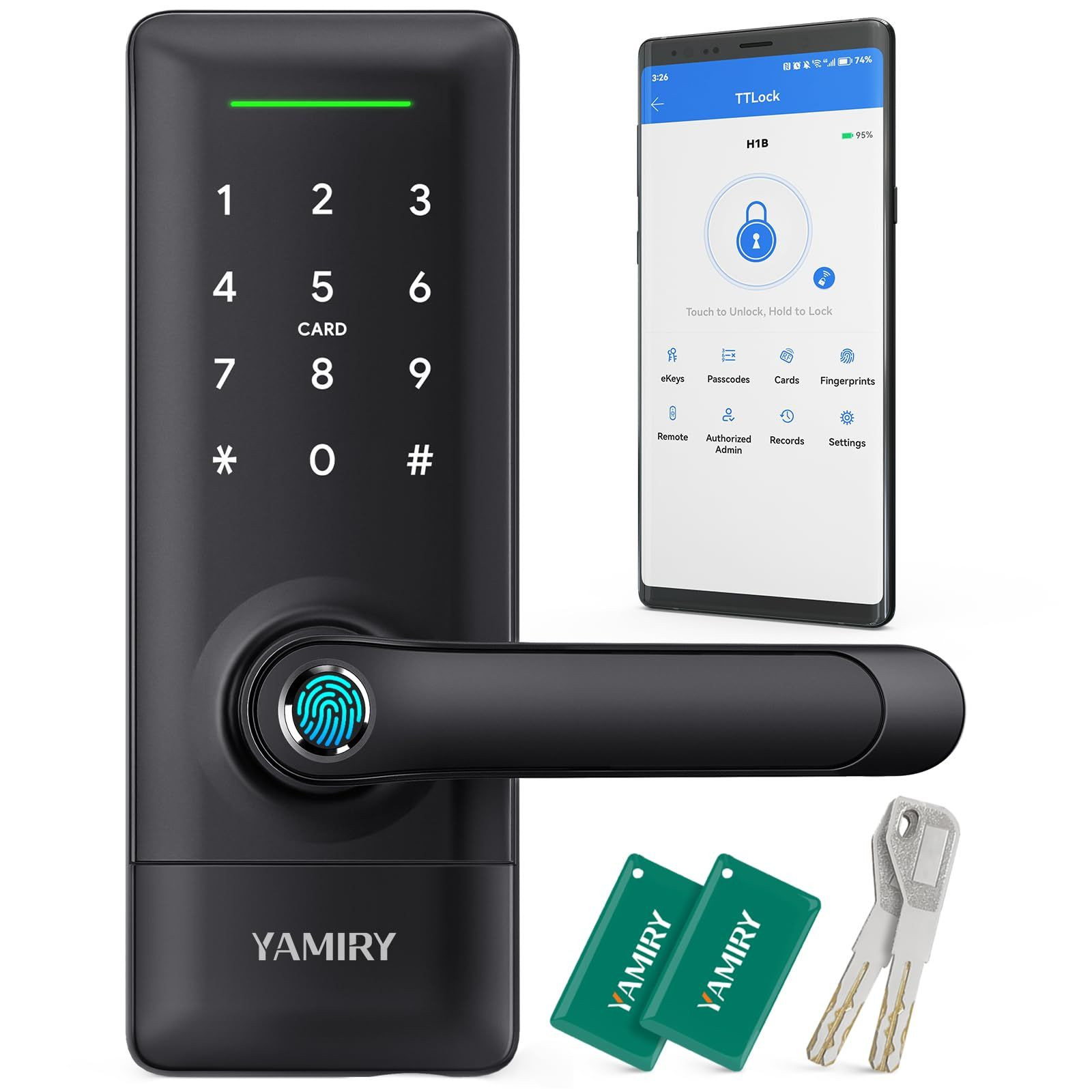 Yamiry Smart Door Lock, Biometric Fingerprint, Keyless Entry, App Black Yamiry Smart Door Lock, Biometric Fingerprint, Keyless Entry, App Black