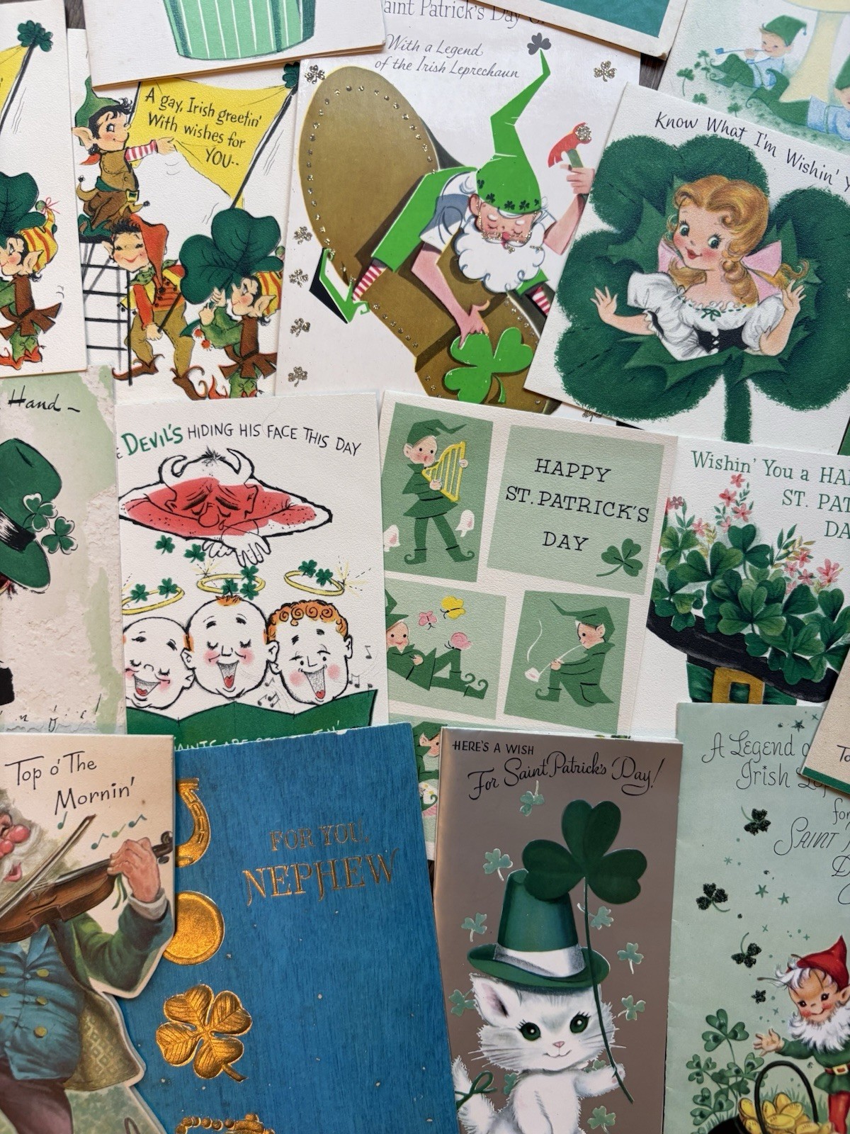 Vintage Used 50s / 60s Paper St Patrick’s Day Holiday Greeting Cards Lot 20pc