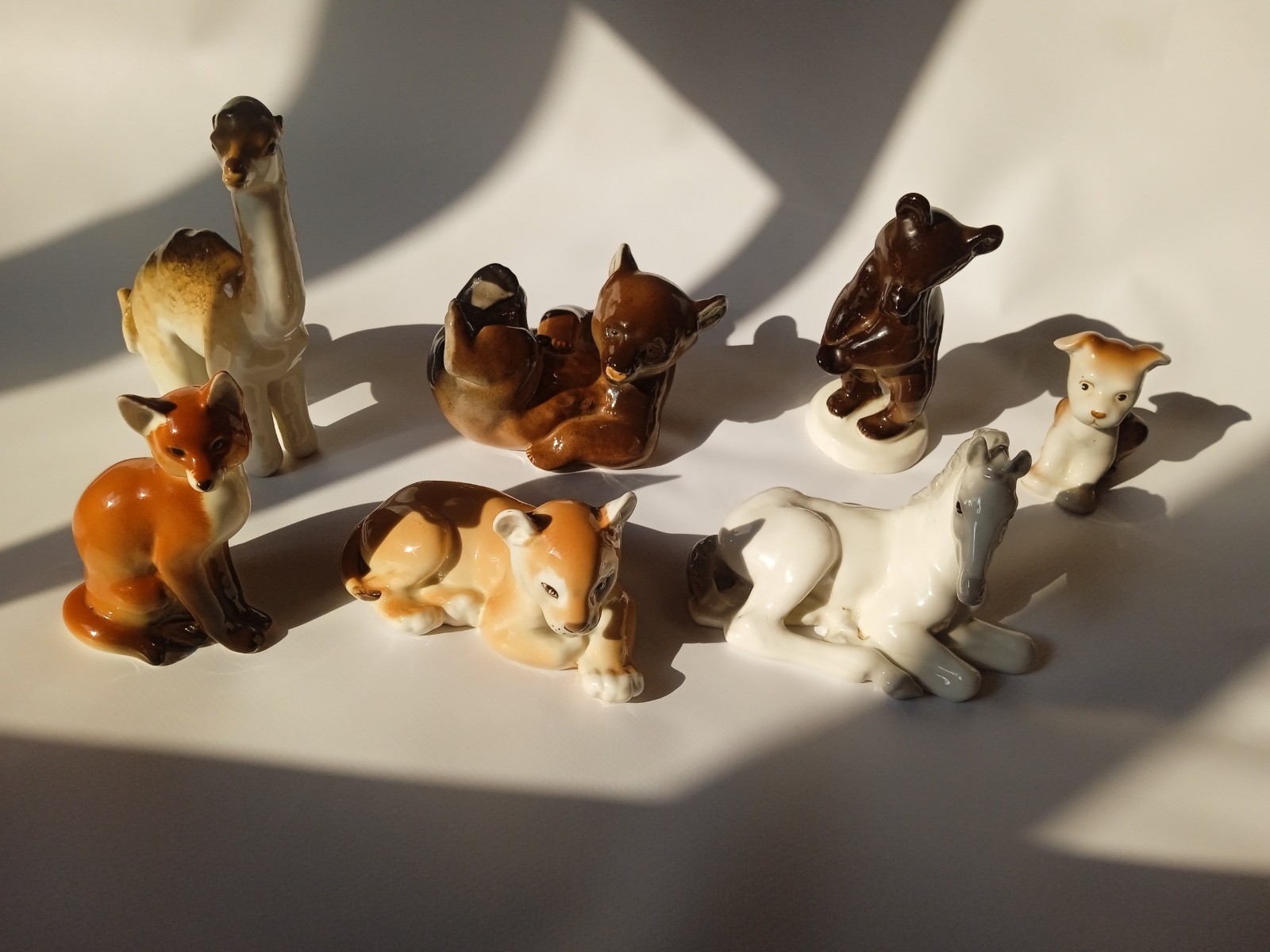 USSR Lomonosov LFZ Porcelain Animal Figurines Set of 6 Fox Bears Deer Horse Dog