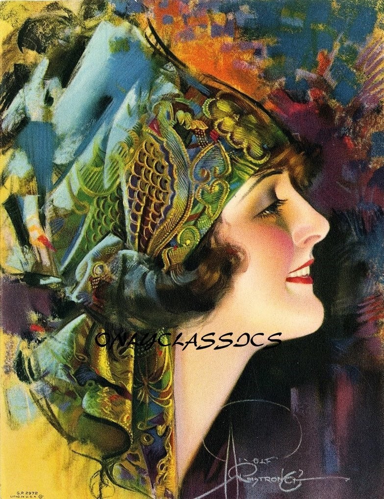 Antique 1926 Rolf Armstrong Rare Art Deco Turbaned Flapper PinUp Print Gorgeous