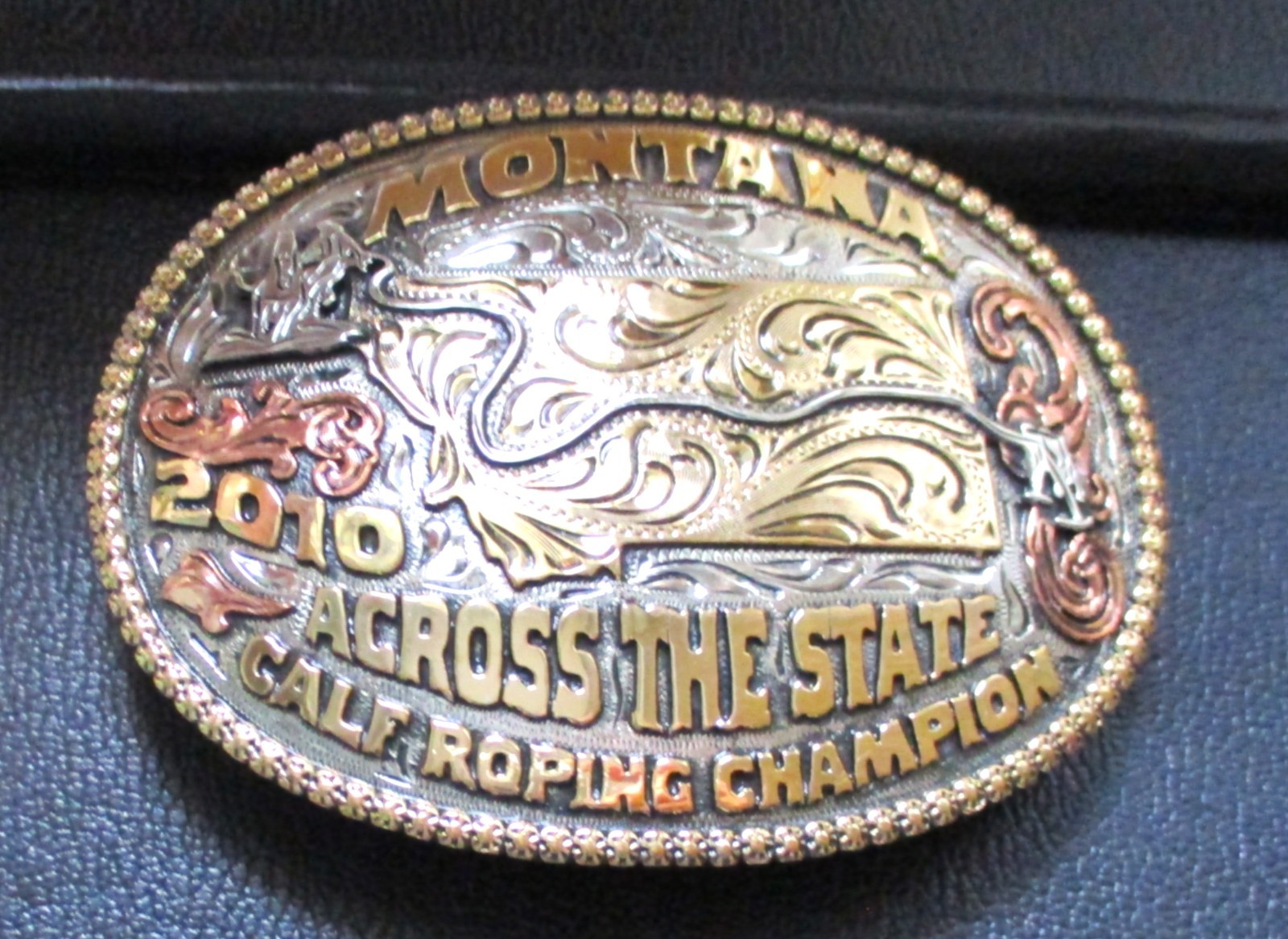 Leo Smith 2010 Montana State Calf Rope Champ Rodeo Trophy Belt Buckle AUTOGRAPH