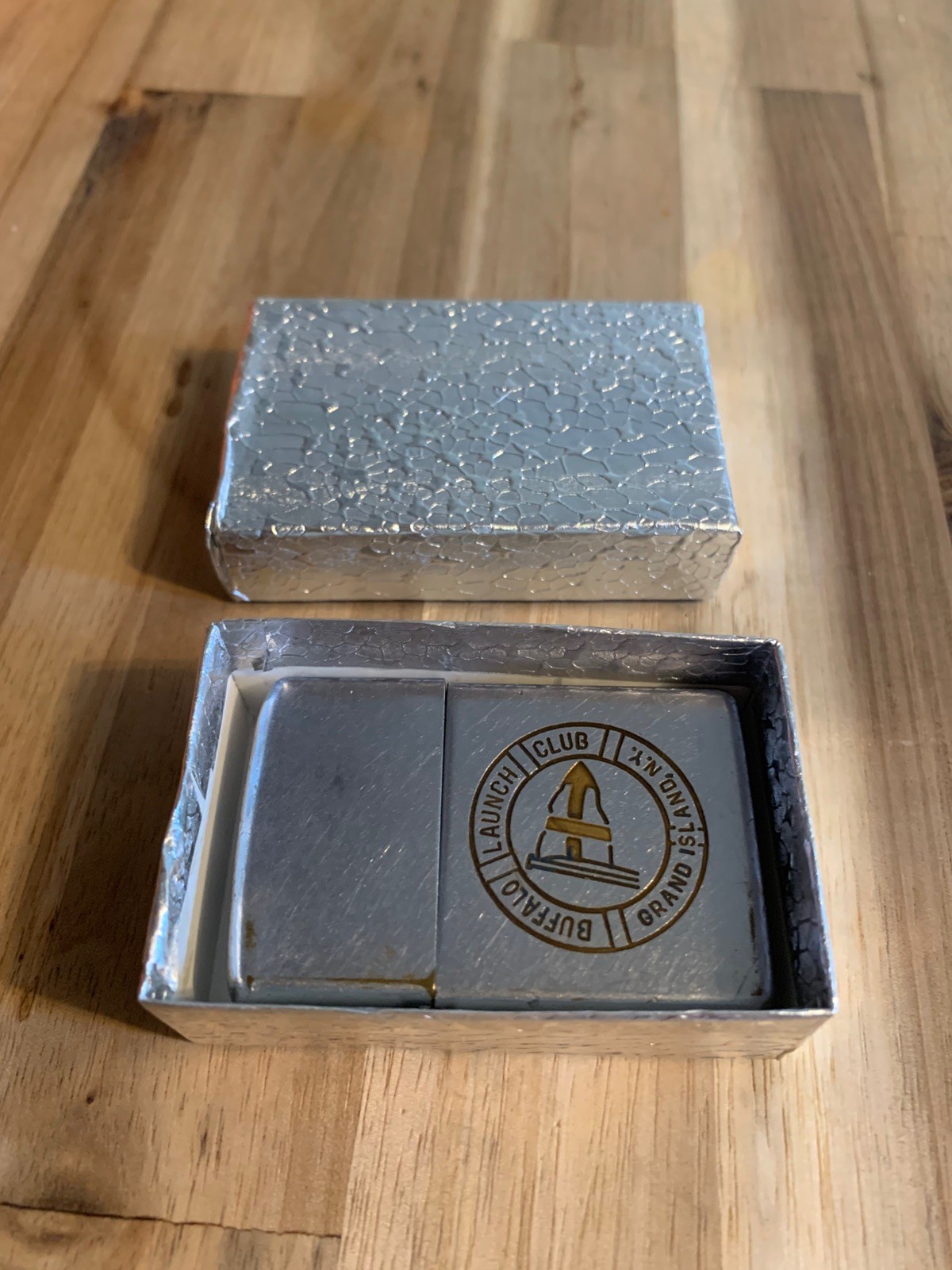 Vintage 1950 Zippo Lighter Buffalo Launch Club Grand Island NY PAT 2032695