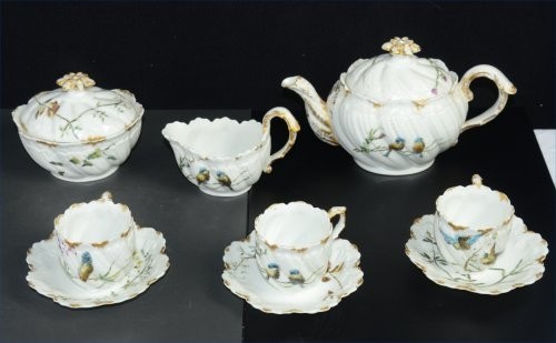Antique Wm. Guerin & Co. 9pc. Limoges Porcelain Tea Service for 3 Bird Motifs