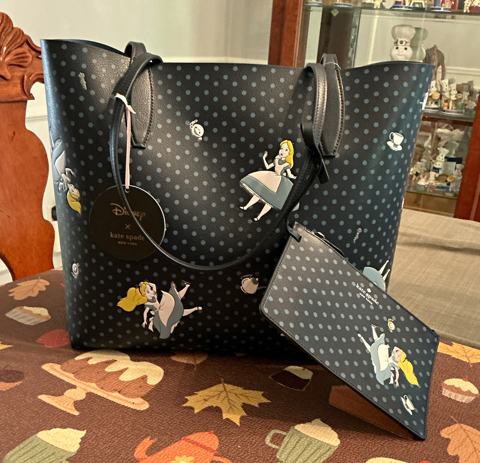 kate spade new york x Disney Alice in Wonderland Large Tote w/ Pouch Black/Blue