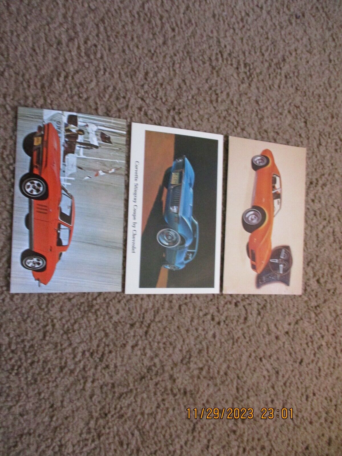 1966  1971  1974 Chevrolet Corvette Post Cards (3) 2 ORIGINALS, 1 REPRINT