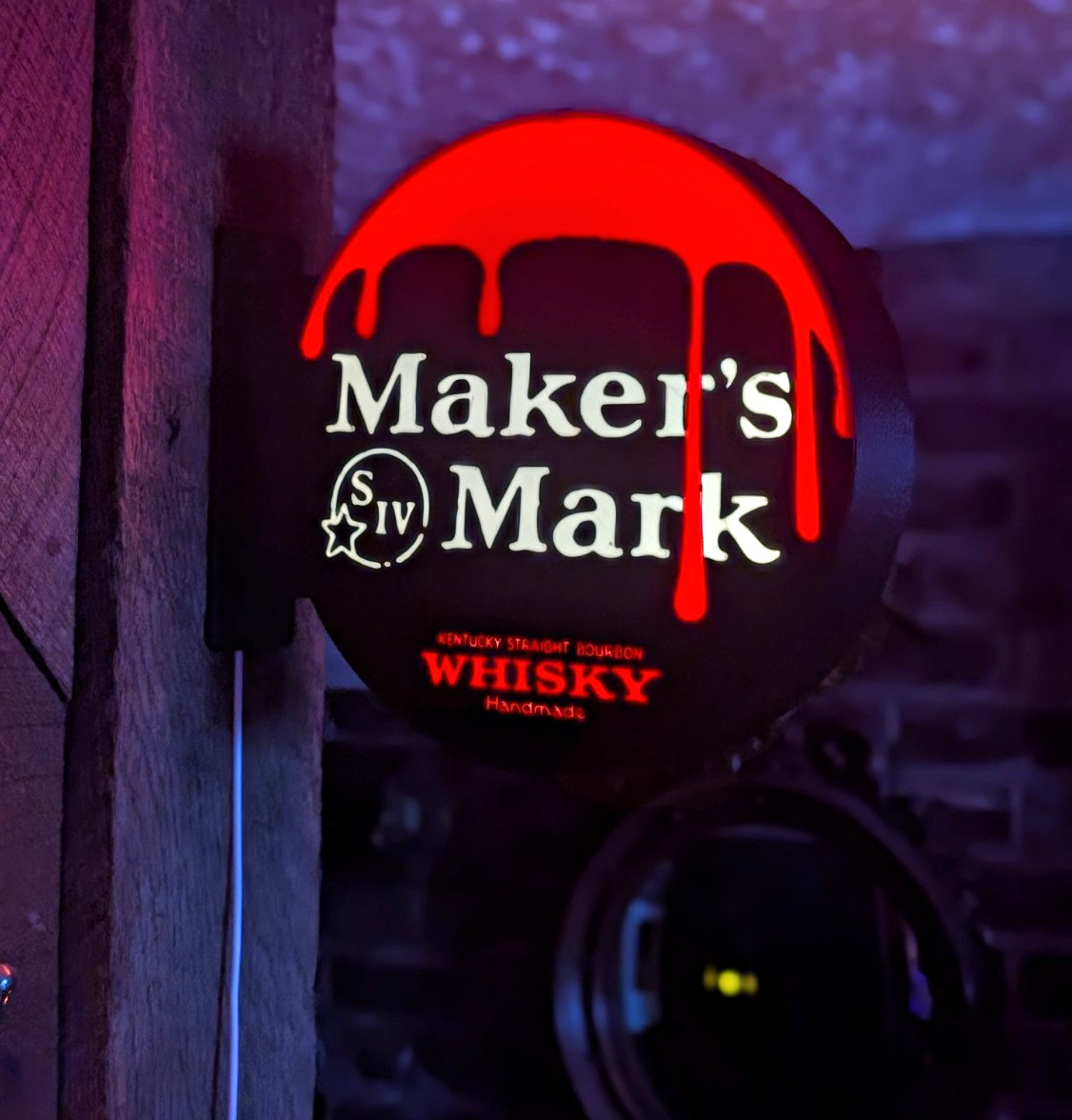Maker's Mark Illuminated Double Sided Sign Distillery Theme Black Red White