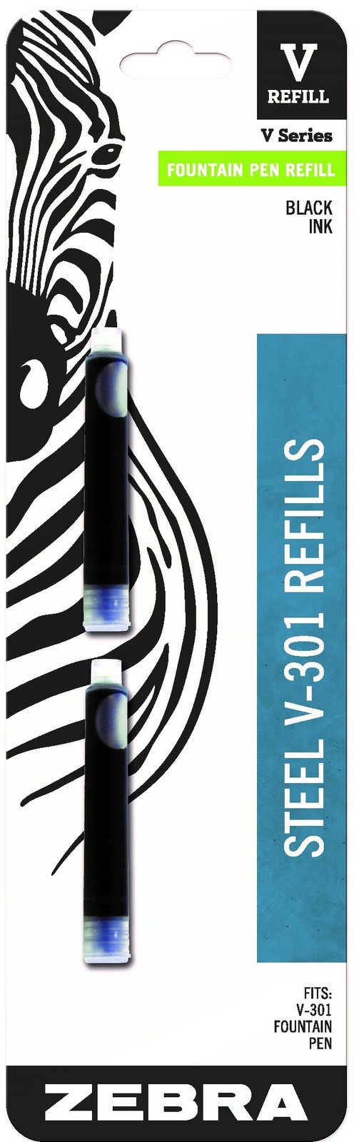 Steel, V-Refill Fountain Pen Ink Cartridge Refill, 0.7mm Fine Point, Black Ink,