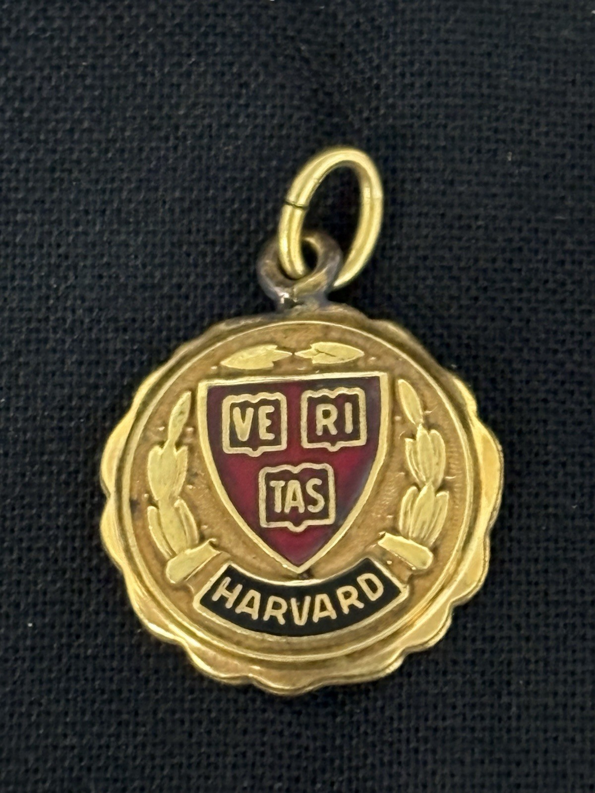 RARE 1/20 10k VINTAGE HARVARD UNIVERSITY BAND ENAMEL NECKLACE CHARM