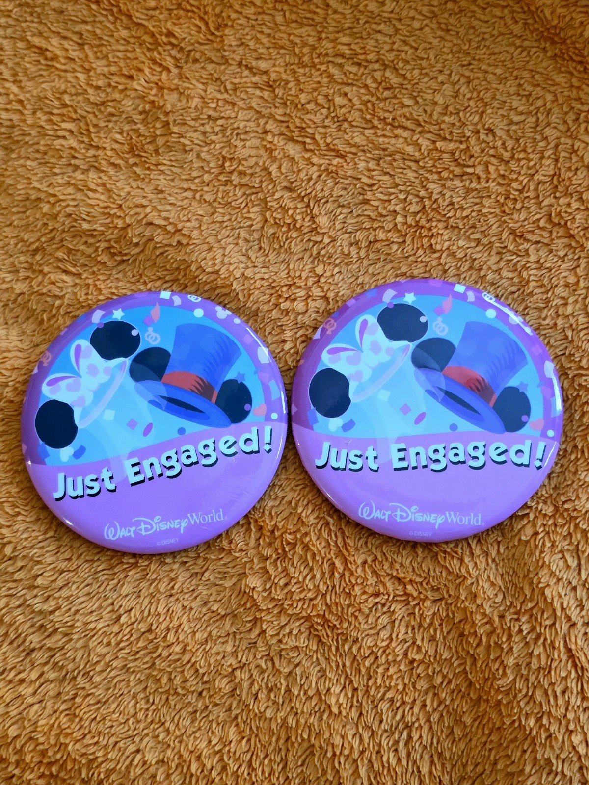 JUST ENGAGED SET OF 2 AUTHENTIC Walt Disney World Buttons HTF RARE Discontinued