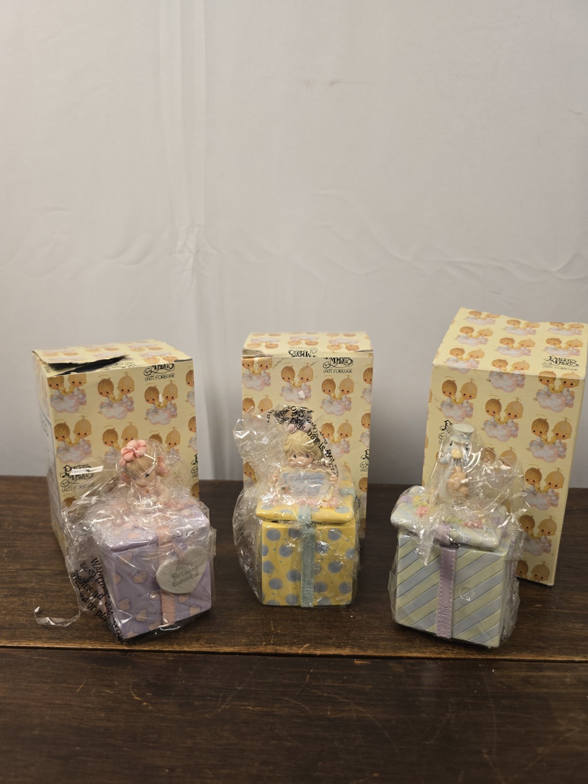 Set Of 6 NIB Enesco Percious Moments Ceramic Girls Trinket Jewelery Boxes W/lids