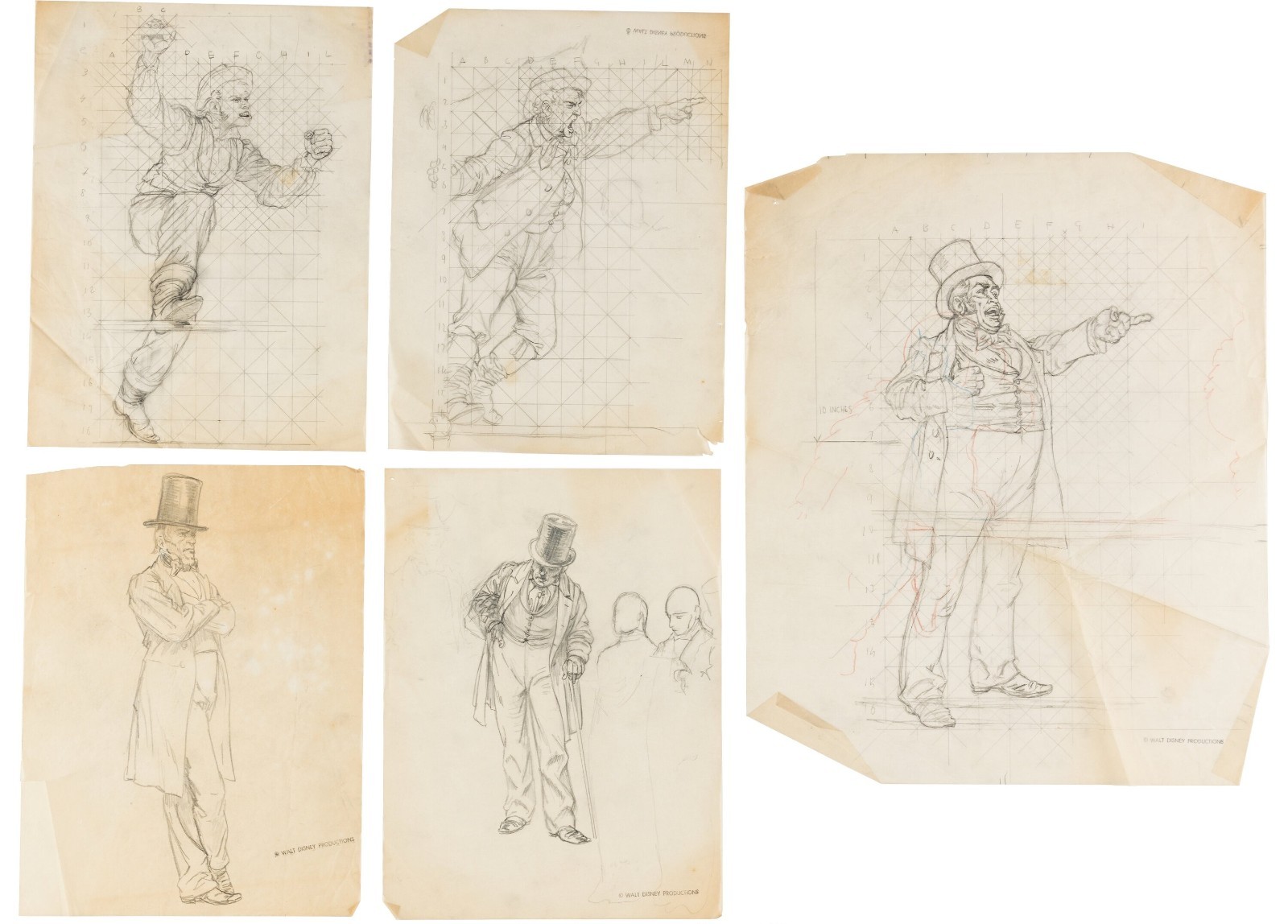 Disney World Hall of Presidents 1971 Original Concept Art Drawings Group of 5