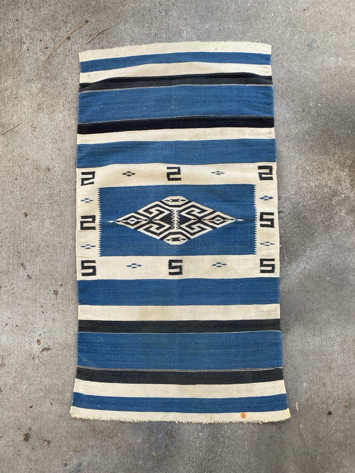 Antique Texcoco Rug Woven Mexico Rio Grande 45x24 RARE Blue