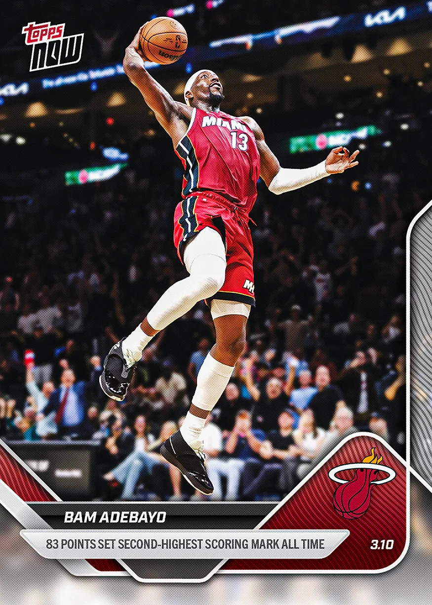 2025-2026 TOPPS NOW BAM ADEBAYO 3/10/2026 83 POINT NIGHT MIAMI HEAT CARD #201