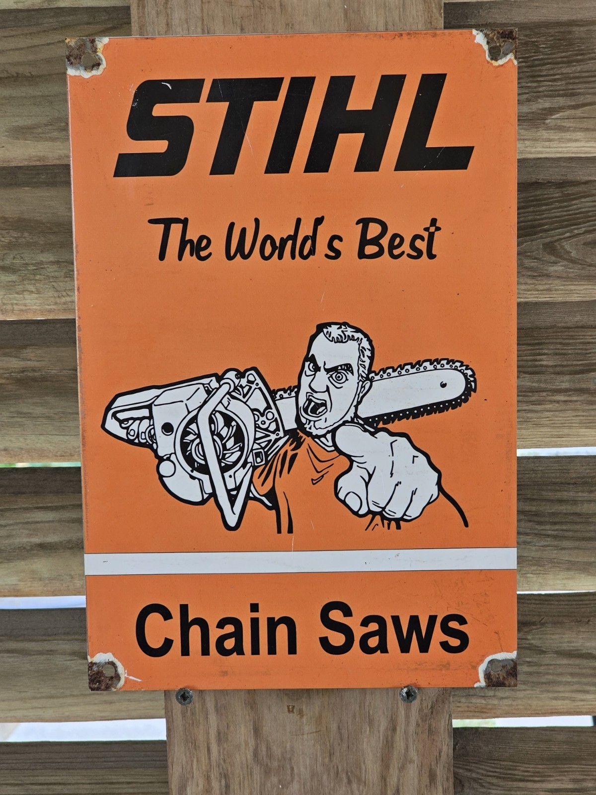 VINTAGE STIHL THE WORLD'S BEST CHAINSAW PORCELAIN SIGN 12