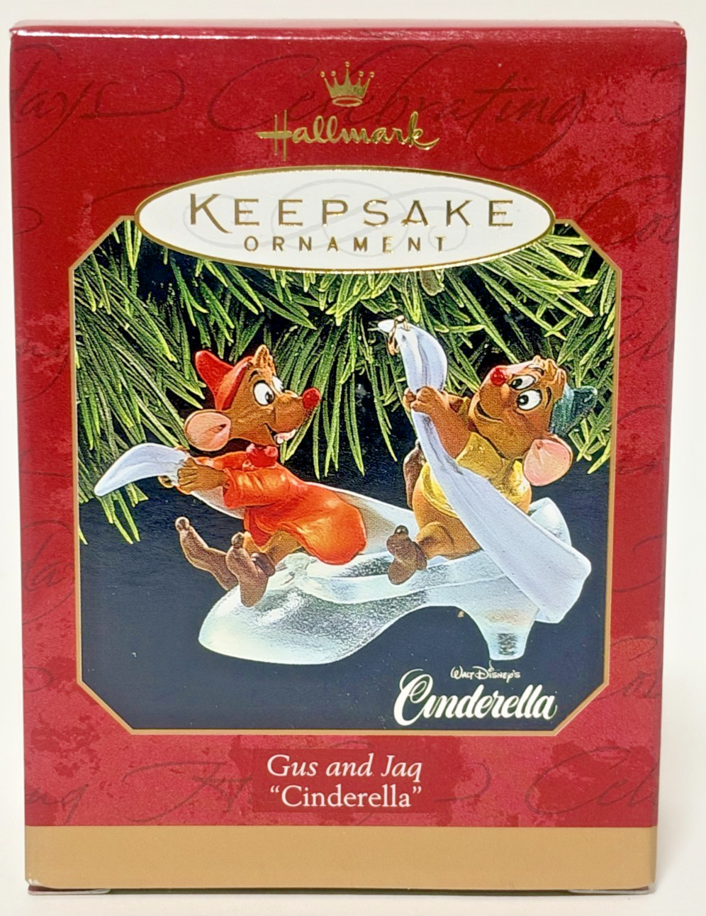 1997 Hallmark Disney Cinderella Gus & Jaq Glass Slipper Ornament QXD4052 Box
