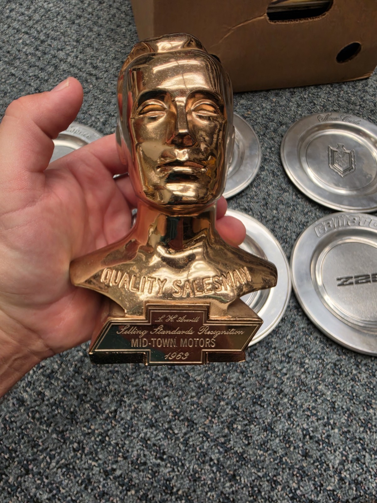 Chevrolet 1963 Mid-Town Motors Quality Sales Gold Award Bust Trophy ida grove IA