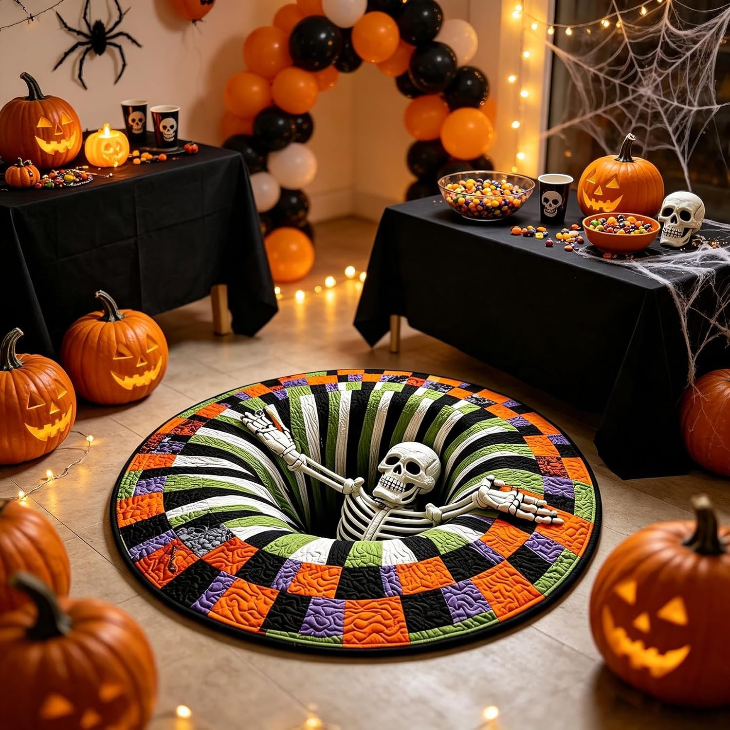 3D Halloween Optical Illusion Rug, Skeleton Ghost Pumpkin Pattern,24in NEW 3D Halloween Optical Illusion Rug, Skeleton Ghost Pumpkin Pattern,24in NEW