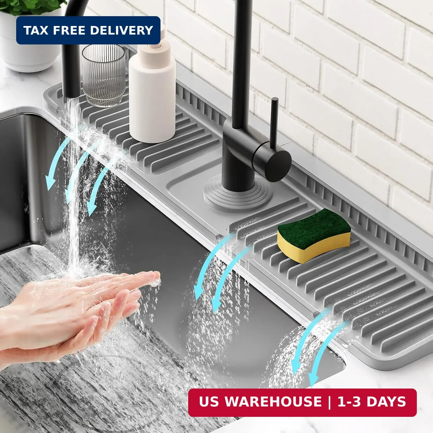 24'' Longer Faucet Mat for Kitchen Sink Splash Guard[7° Slope Fast Self-draining