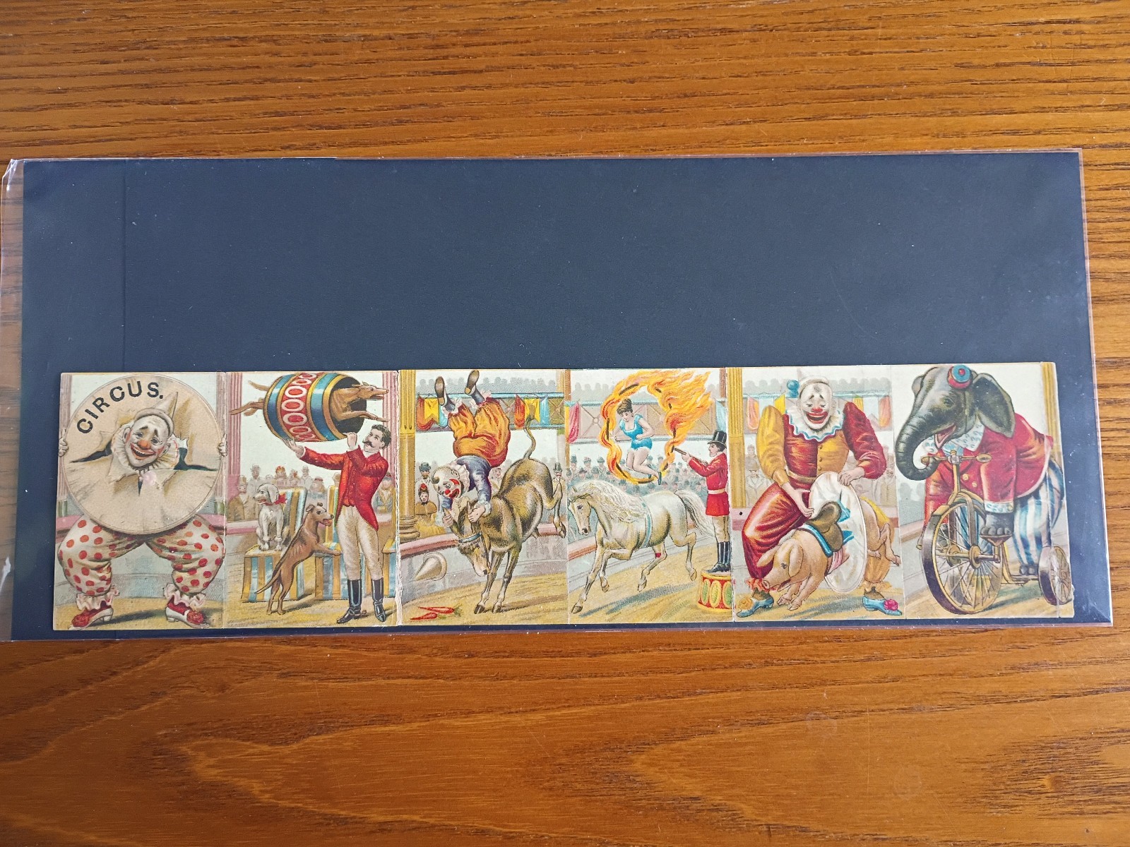 Rare Antique Stollwerck Chocolat Circus Card Strip 6-Panel Leporello