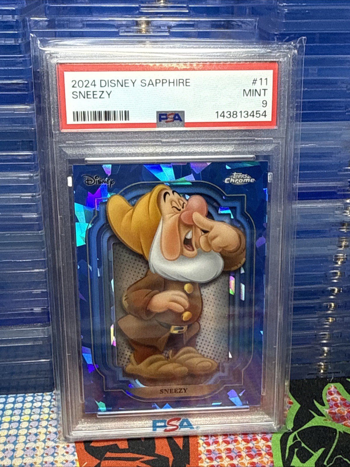 SNEEZY 2024 TOPPS CHROME SAPPHIRE EDITION DISNEY #11 PSA 9 MINT SNOW WHITE